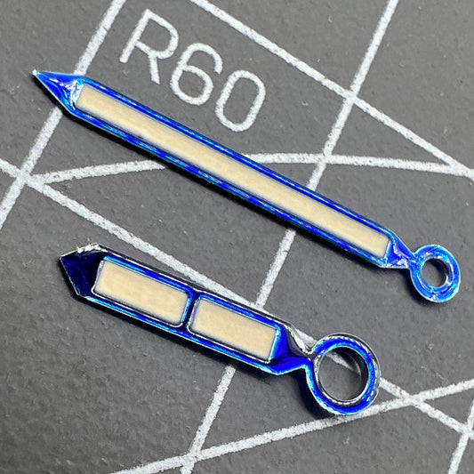 Blue trimmed watch hands with strong green lume for Seagull ST3600/ST3621 and ETA 6497/6498 movements.