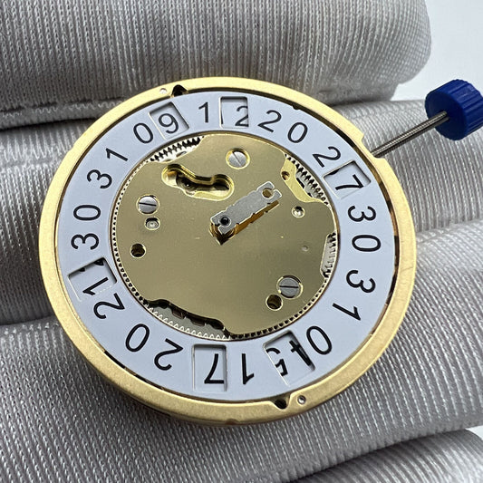 Swiss Ronda 4003B quartz watch movement with date feature at 12, precision Swiss made for accessories.