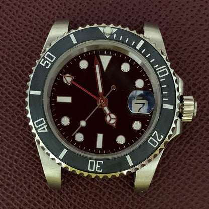 Boîtier de montre GMT 40 mm en acier inoxydable 3804 316L, verre saphir, aiguilles lumineuses