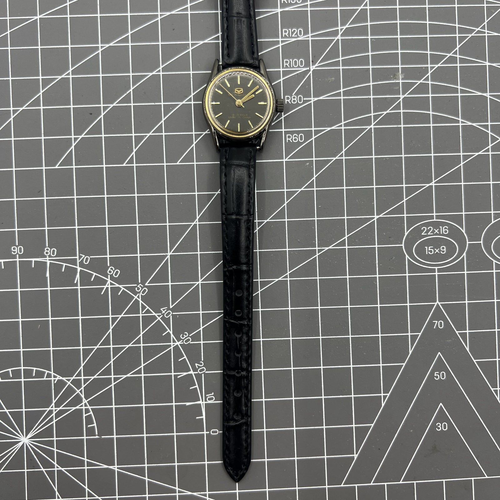 Seagull Black Case Ladies Watch with Gold Nail Markers, Manual Mechanical, Shock-Resistant Durable Design