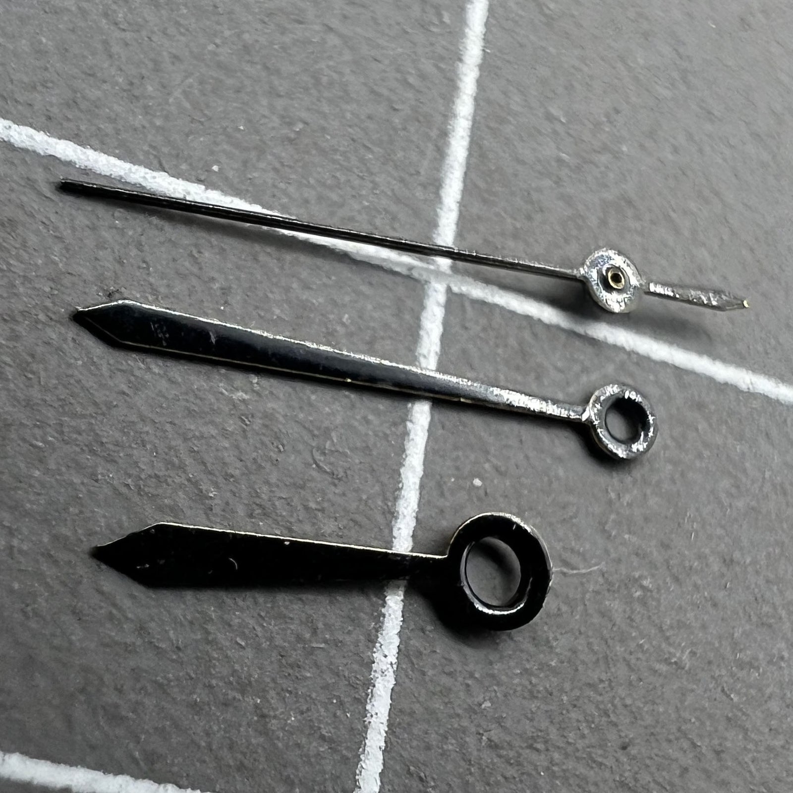 Black watch hands set for Miyota 2035 movement, lengths 14mm, 11mm, 8mm, precise fit by NO.1310.
