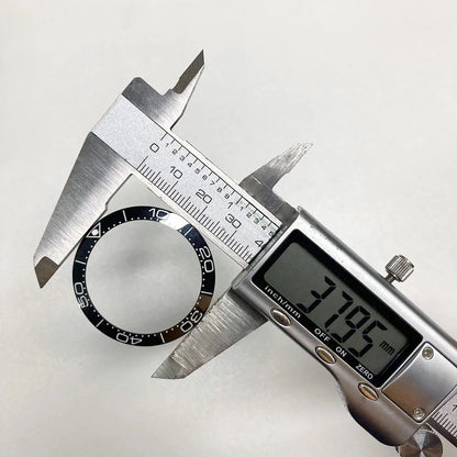 Sloping ceramic bezel insert 38x30.8mm for divers watches, super luminous, durable replacement part.