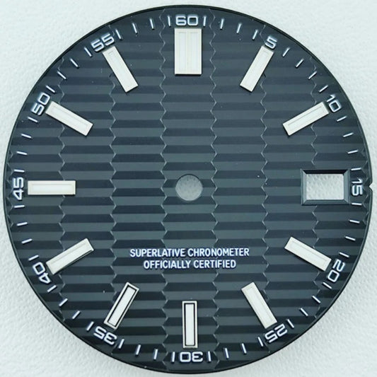 Green Lume Waved Black Watch Dial with Silver Nail Fit for NH35