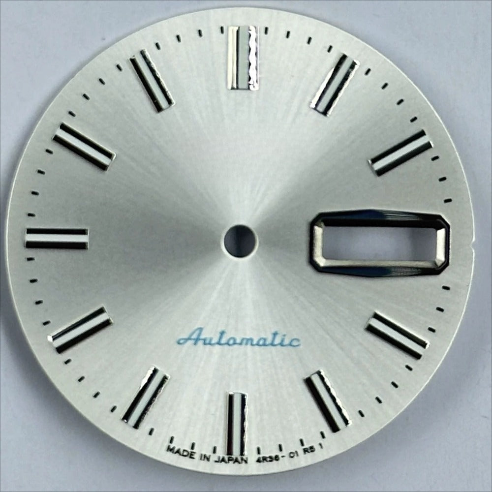 White 28.5mm modified Datejust dial with green luminous markers, compatible with NH35 NH36 movement,.