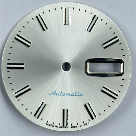 White 28.5mm modified Datejust dial with green luminous markers, compatible with NH35 NH36 movement,.