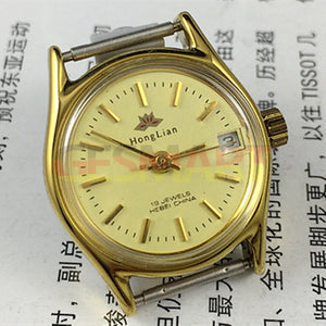 HONGLIAN Manual Mechanical Lady Watch Yellow Dial Round Case Single Calendar