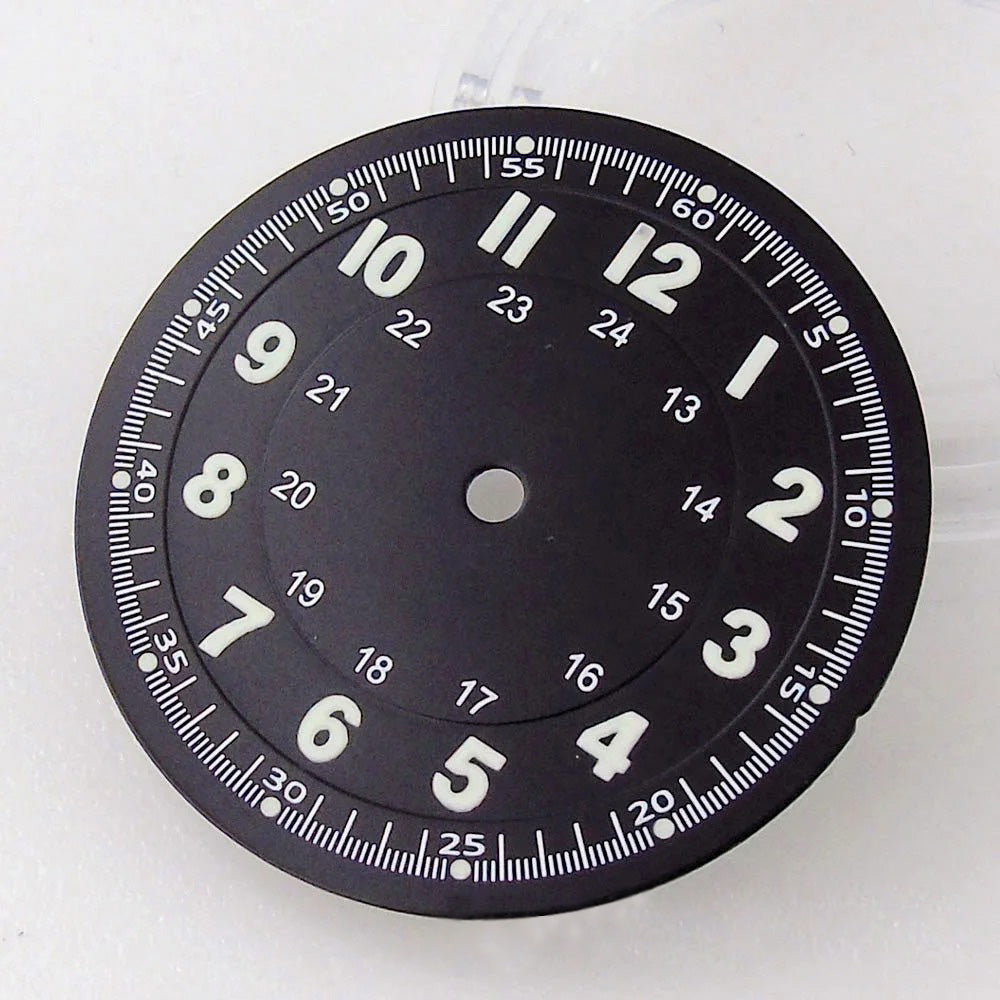Pilot 29mm Nologo black and silver dial face for NH35 NH36 vintage diver watch mod parts