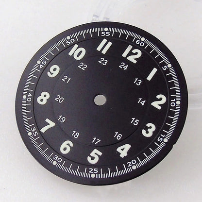 Pilot 29mm Nologo black and silver dial face for NH35 NH36 vintage diver watch mod parts