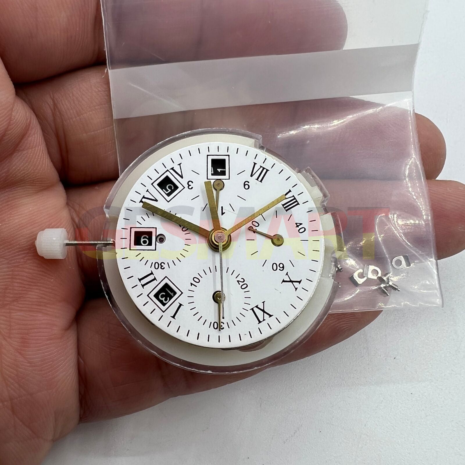 Black dial chronograph watch featuring ETA 7750 movement and single calendar display.