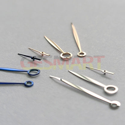 Blue and silver NO Lume watch hands for ST3600/ST3620 ETA6497/6498 movements, compatible with vintage timepieces.