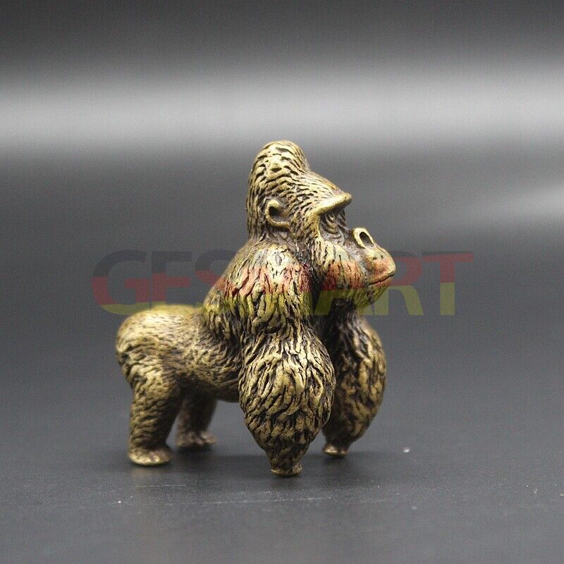 Vintage handmade solid copper Gorilla trinket, detailed hand-carved bronze collectible figurine.