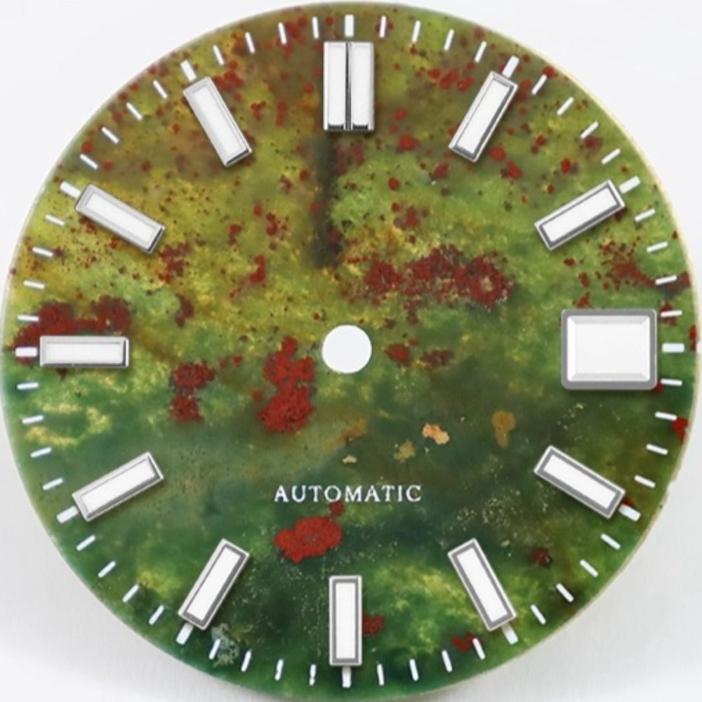Nature Jade Stone 28.5mm blue luminous watch dial for NH35 automatic movement, no logo, elegant accessory.