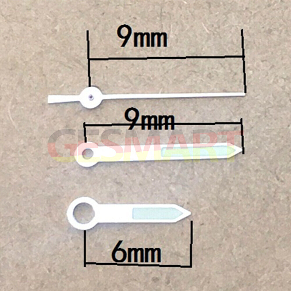 9mm silver-trimmed green luminous watch hands for Epson TMI VJ22 quartz movement, precise time accessory.