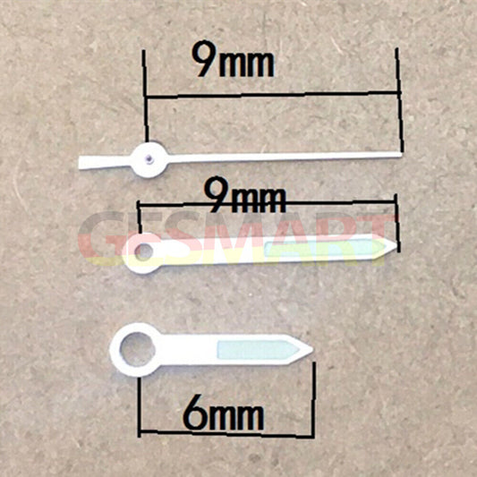 9mm silver-trimmed green luminous watch hands for Epson TMI VJ22 quartz movement, precise time accessory.
