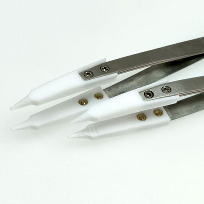 PTFE pointed tip tweezers, heatproof and chemical resistant, ideal for semiconductor lab use.