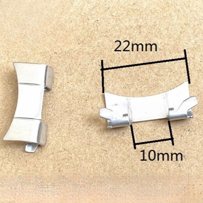 Silver 22x10mm curved end spring bars by BrandName for watch bracelet strap replacement.