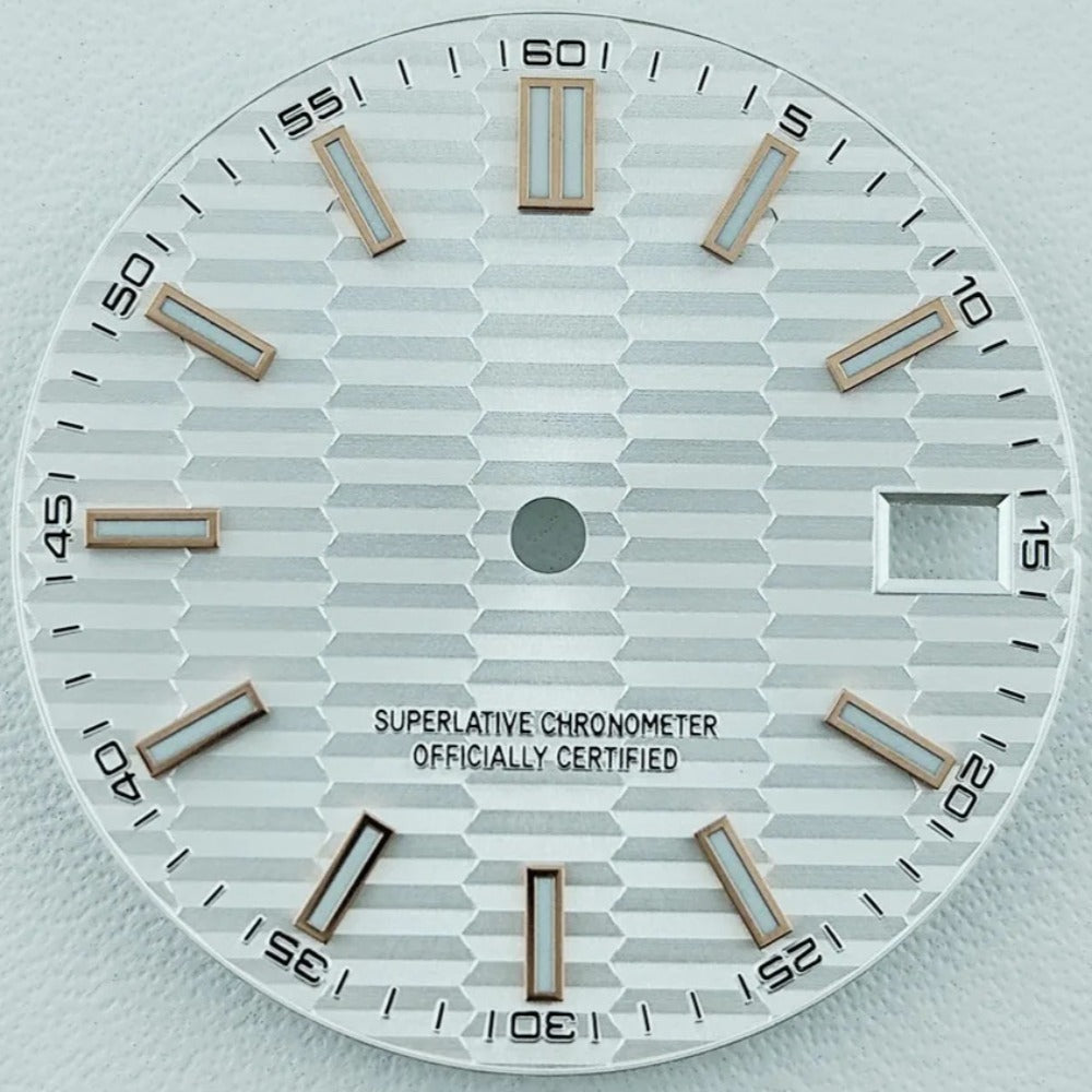 Green Lume Waved White Watch Dial with Rose Golden Nail Fit for NH35 Movement