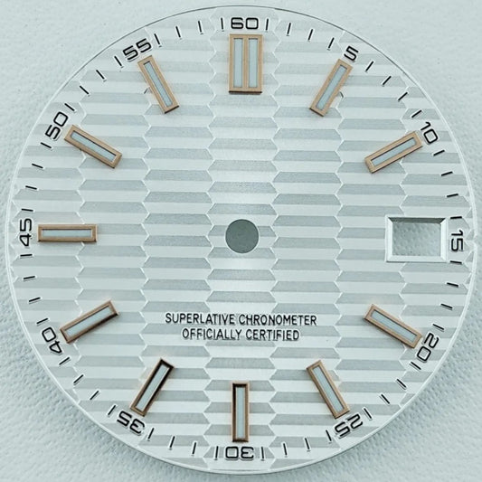 Green Lume Waved White Watch Dial with Rose Golden Nail Fit for NH35 Movement