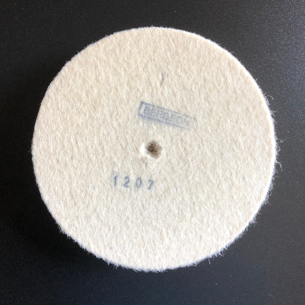 Bergeon 1207 white felt polishing wheels for watch accessories, Swiss precision cleaning tool.