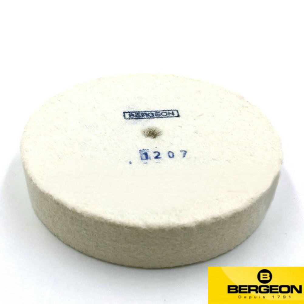 Bergeon 1207 white felt polishing wheel for watch accessories, Swiss precision tool for cleaning and polishing.
