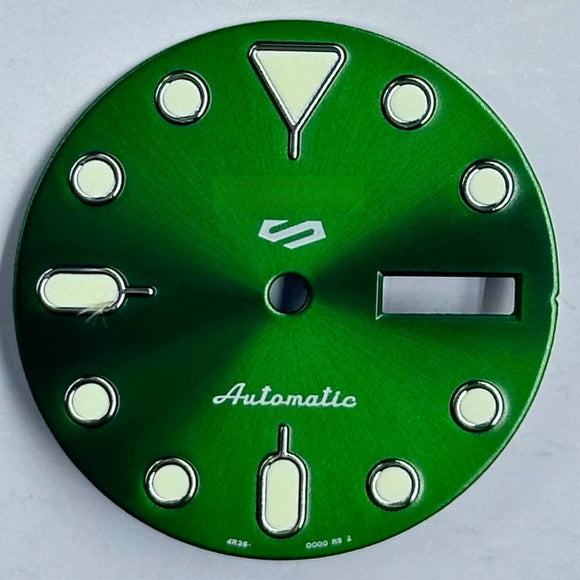 Green+Silver Trim Nail Datejust Green Lume Watch Dial for NH35 NH36 Movement