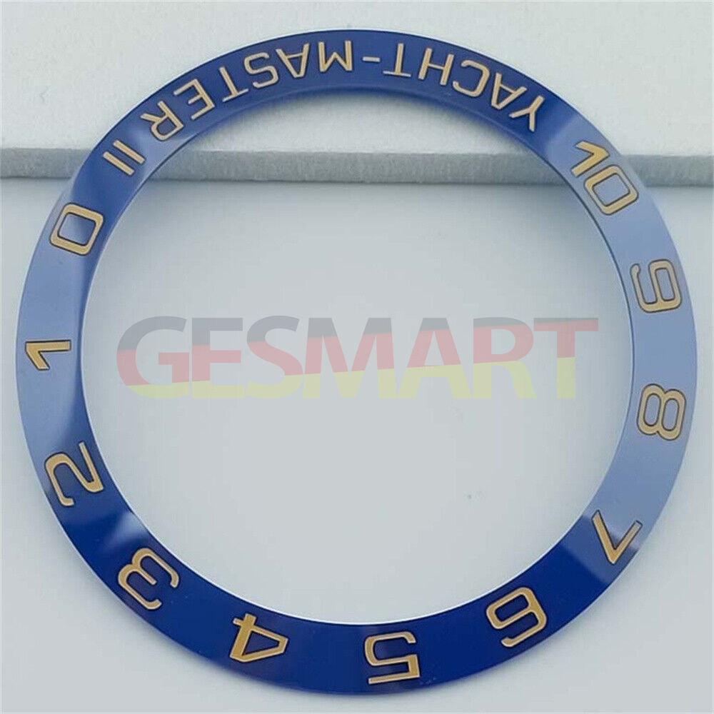 38mm blue ceramic bezel ring with golden font for Yacht Master watch, enhancing style and durability.