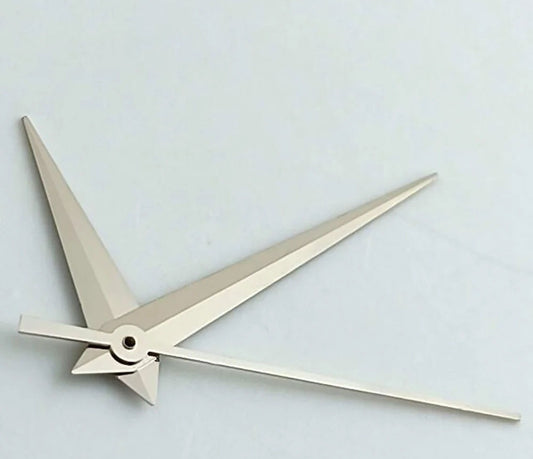 Silver trim arrow-shaped watch hands by NO Lume, compatible with NH35 NH36 7S26 NH70 NH72 movements.