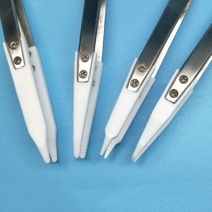 PTFE Teflon pointed tweezer, anti-static and acid resistant, ideal for precision work.
