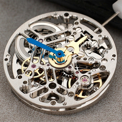 Asian HZ75DOA silver hollow balance wheel showcasing intricate automatic mechanical movement for watches.