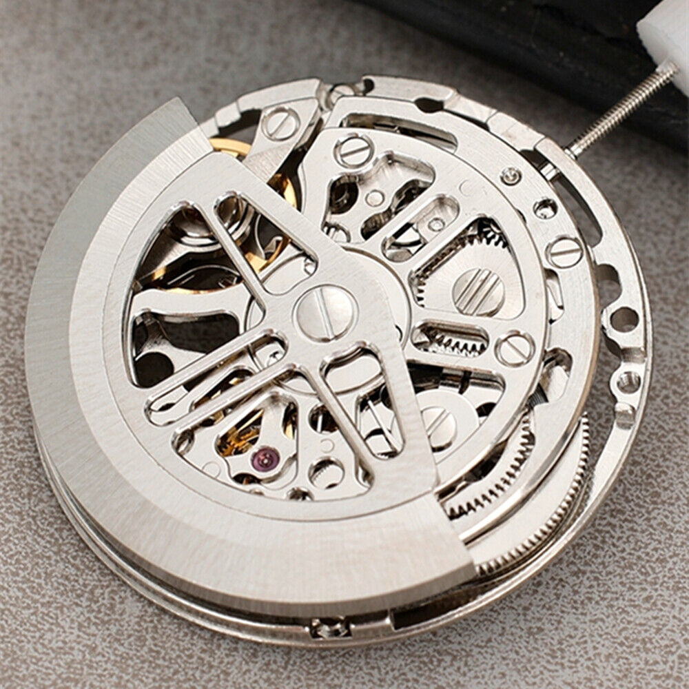Asian HZ75DOA silver hollow balance wheel displaying precise automatic mechanical movement for watch accessories.