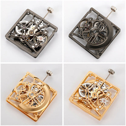 Asiatisches HZ1B01D Silber/Gold/Schwarz Hohlquadrat Automatisches mechanisches Uhrwerk