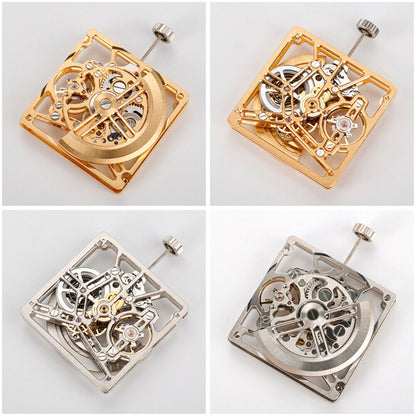 Asiatisches HZ1B01D Silber/Gold/Schwarz Hohlquadrat Automatisches mechanisches Uhrwerk