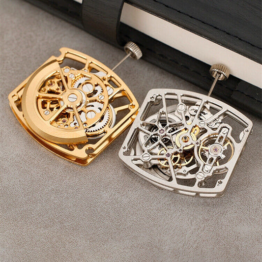 Asiatisches HZ1C02A Silber/Gold/Schwarzes tonnenförmiges automatisches mechanisches Uhrwerk