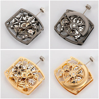 Asiatisches HZ1C02A Silber/Gold/Schwarzes tonnenförmiges automatisches mechanisches Uhrwerk