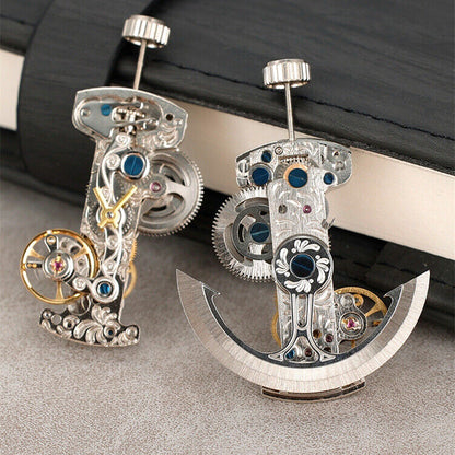 Asian LG0801BS silver long pendulum watch accessory displaying intricate mechanical automatic movement design.