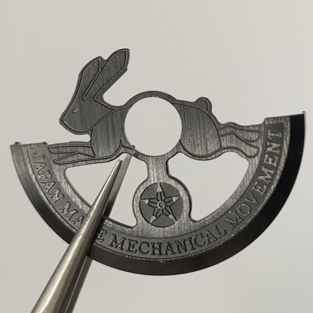 Black hollow rabbit rotor oscillating weight for Miyota NH35 NH36 watch movement, enhancing timepiece precision.