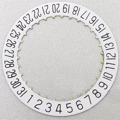 Disque de date blanc de fabrication suisse pour montre <tc>ETA</tc>2824, date à 6 heures.