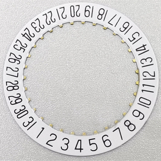 Disque de date blanc de fabrication suisse pour montre <tc>ETA</tc>2824, date à 6 heures.