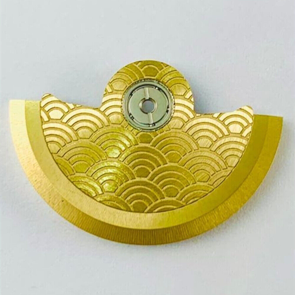 Golden Sea Wave carved rotor weight for Miyota NH35 NH36 watch movement, enhancing performance and style.