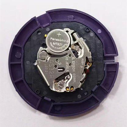 Epson AS32A solar watch movement with 3 hands and date at 3, Japan-made precision.