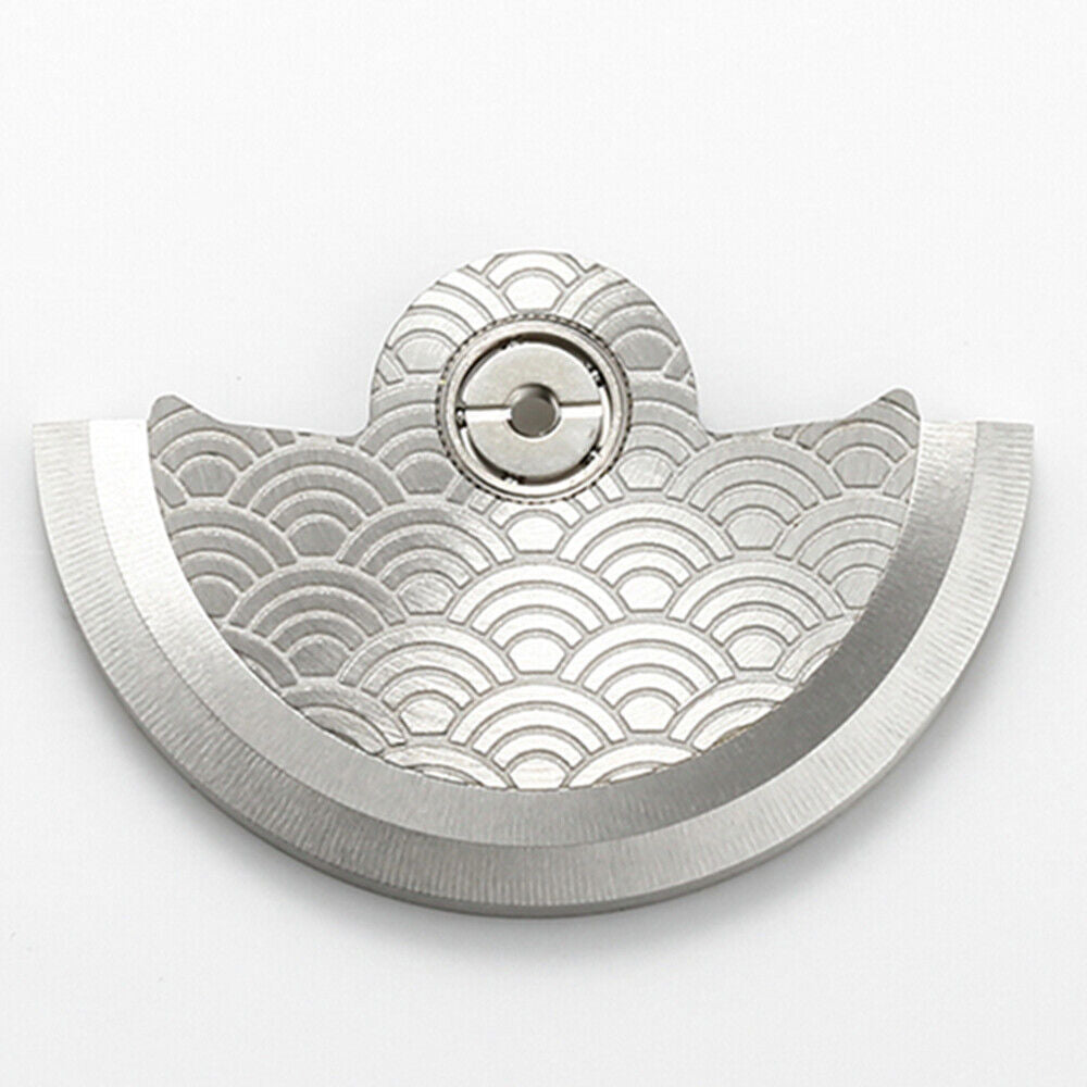 Silver Sea Wave engraved rotor weight, compatible with Miyota NH35 NH36 watch movements, precision design.
