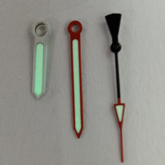 מחוגי שעון ירוקים זוהרים עם קישוט אדום/כסוף לתנועות NH36 NH35 7S26