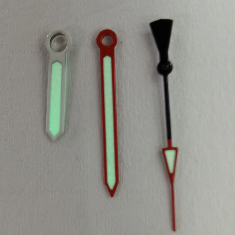 Red and silver trim green luminous watch hands for NH36 NH35 7S26 movements