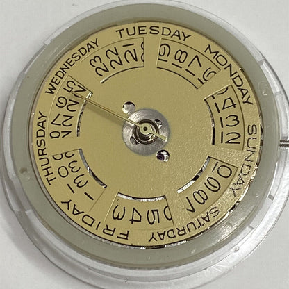 Asian Tianjin Seagull T16 watch with day-date display, automatic mechanical movement, and golden dial, ideal for elegant style.