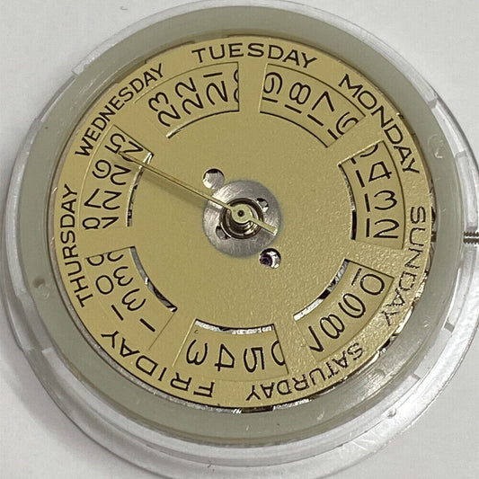 Asian Tianjin Seagull T16 watch with day-date display, automatic mechanical movement, and golden dial, ideal for elegant style.