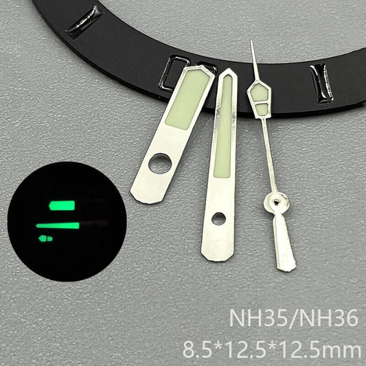 Aiguilles de montre lumineuses vertes et argentées pour NH35, NH36, NH38, NH70, NH71, NH72