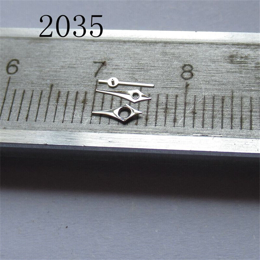 Pointed arrow-shaped watch hands set for Miyota 2035 2115 2105 2305 movements, sleek design.