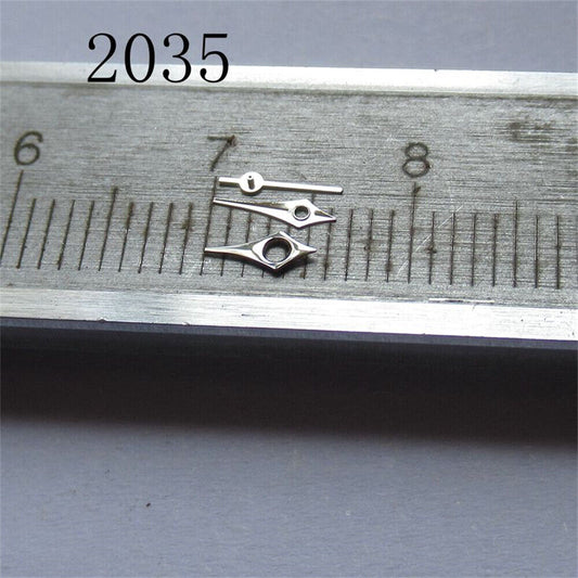 Pointed arrow-shaped watch hands set for Miyota 2035 2115 2105 2305 movements, sleek design.