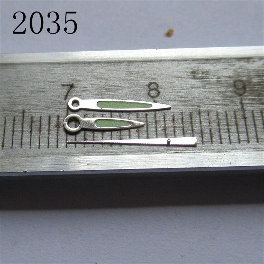 Arrow-shaped green luminous watch hands set, compatible with Miyota 2035, 2115, 2105, 2305 movements, for precise timekeeping.