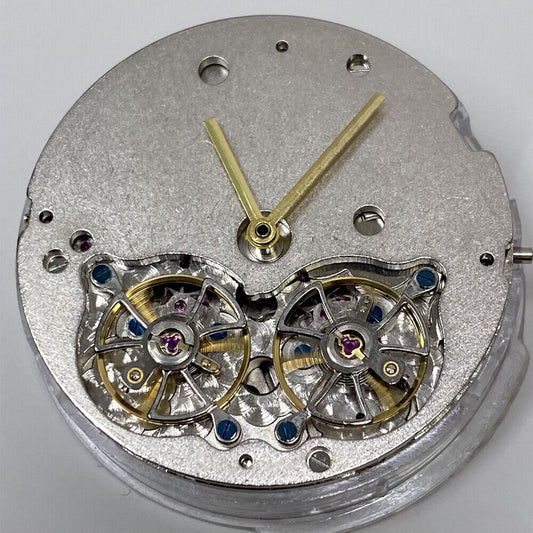 SHANGHAI watch with automatic mechanical movement and double bare balance wheel at 6 o?clock, China made.